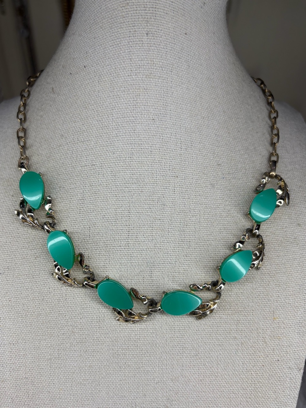 Vintage Thermoset Necklace Teal Bright Jewelry 1950s 1960s Choker Statement